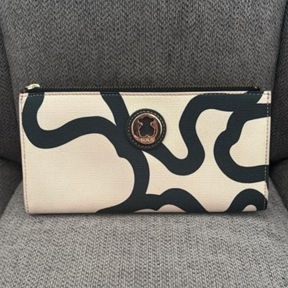 TOUS Patterned Leather Wallet / Zip Pouch – Dust Bag Included